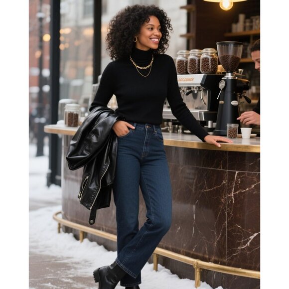 Women's Knit Turtleneck Sweater Long Sleeve Casual Fall Winter Pullover - Picture 2 of 7